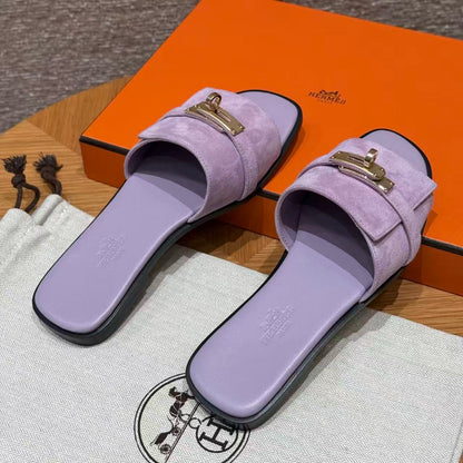Hermes 2026 Giulia Sandal Purple Suede Leather