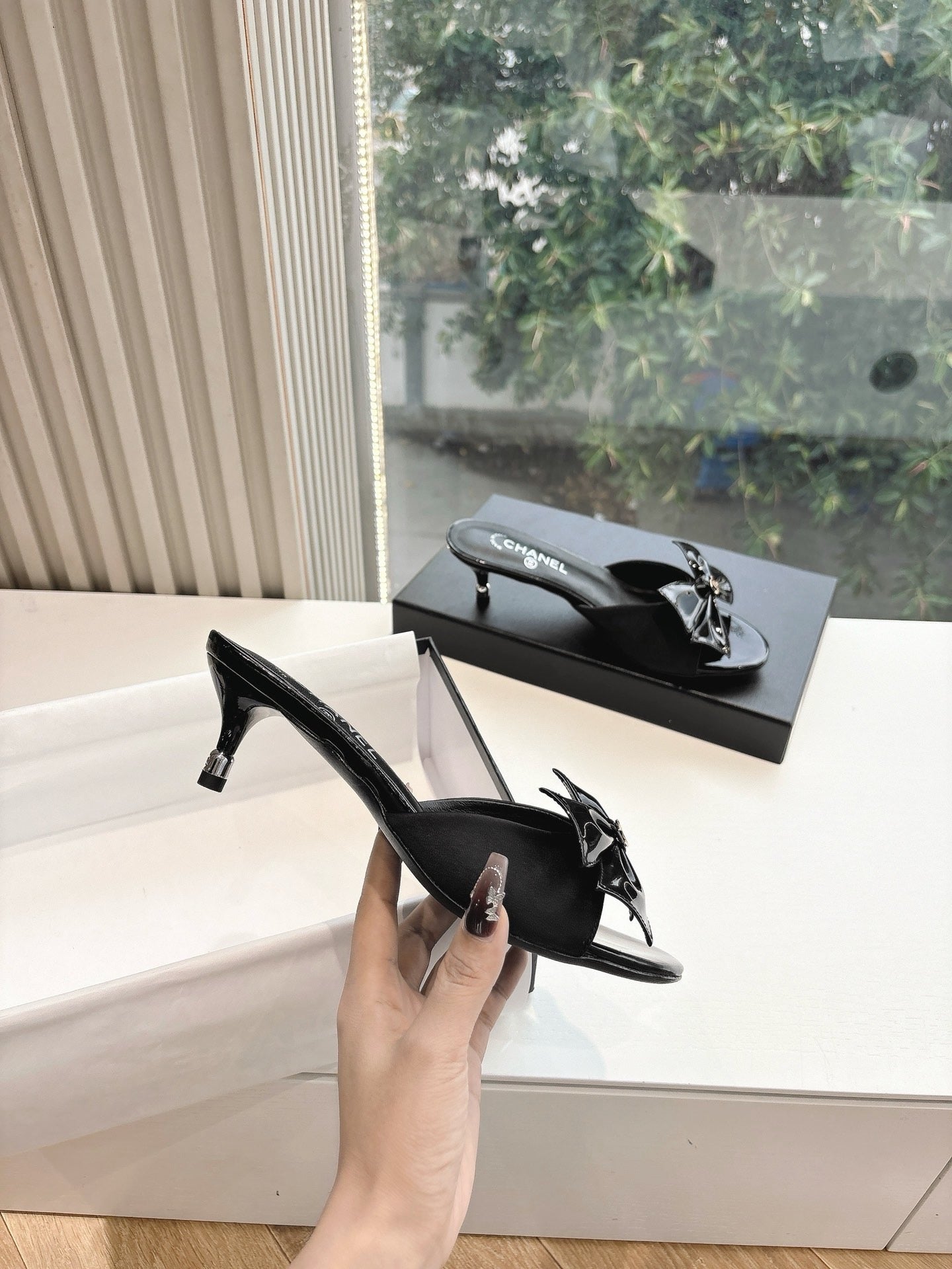 Chanel 2026 Black Bow Mule 80mm Leather
