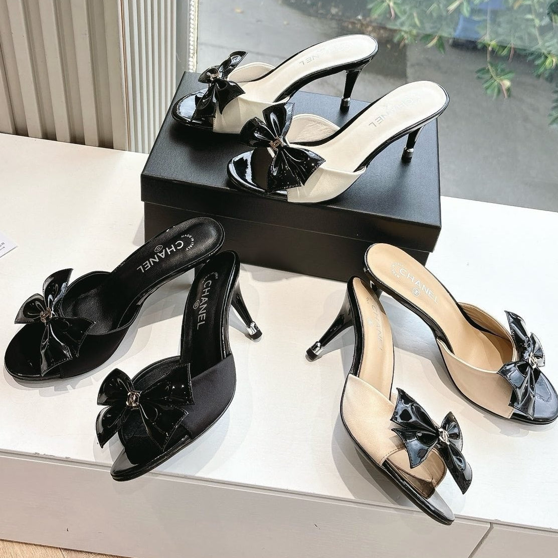 Chanel 2026 Black Bow Mule 80mm Leather