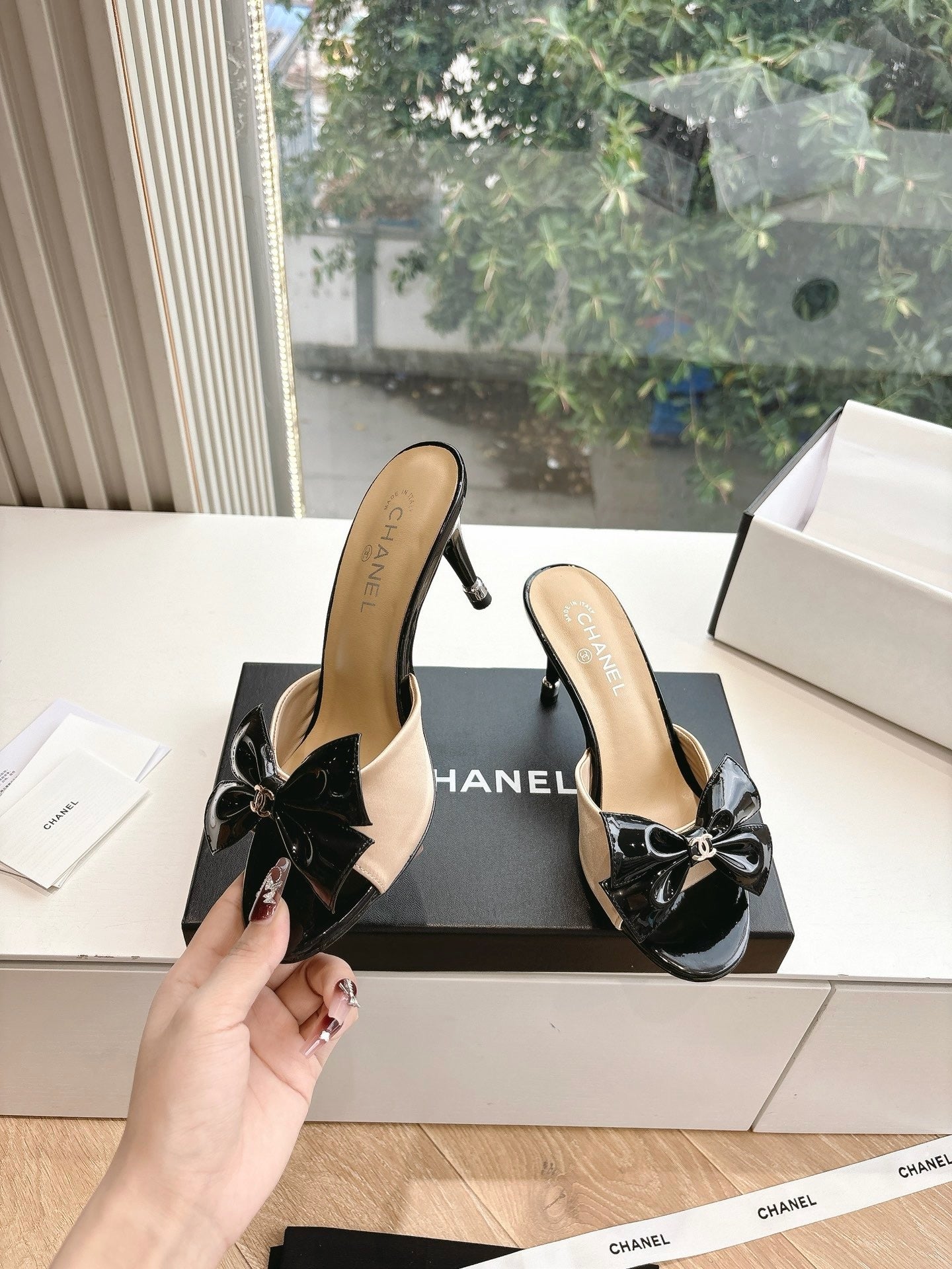 Chanel 2026 Black Bow Mule 80mm Leather