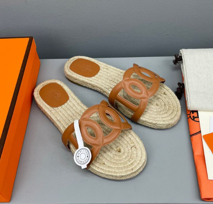 Hermes 2026 Famosa Espadrilles Tan Beige Straw Leather