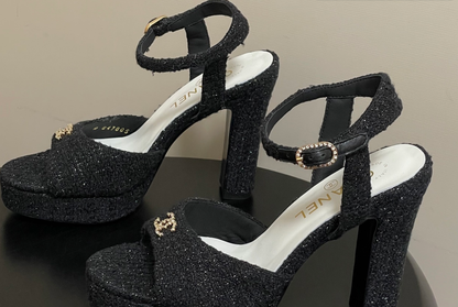 Chanel 2026 High heeled Chunky Platform Peep-toe Sandals Suede Leather