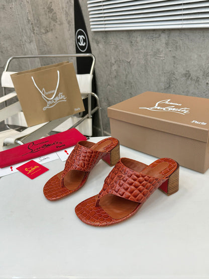 Christian Louboutin 2026 Tongamule Sandals 70mm Croc-Embossed Leather 780399