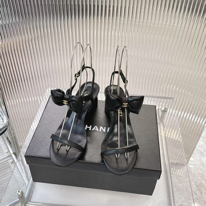 Chanel 2026 Bow-Accented Sandals Block Heel 55mm Sheepskin Leather 791153