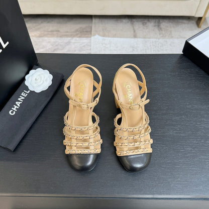 CC 2026 Chunky Heel Sandals 75 Genuine Leather