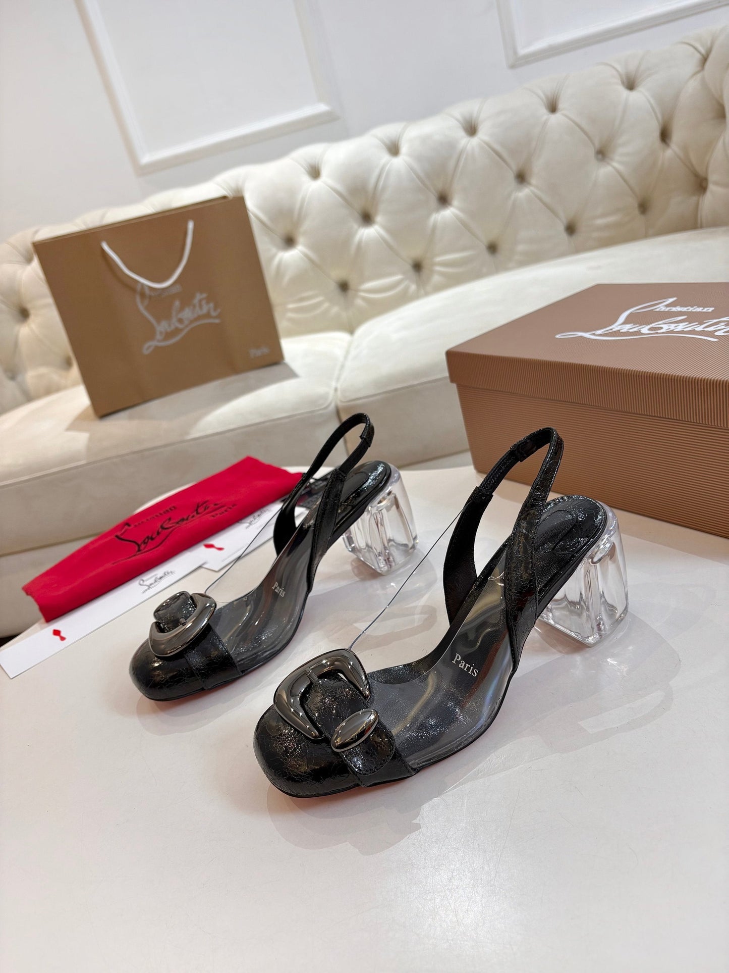 Christian Louboutin 2026 Minny Bubble 70mm Slingback Pumps PVC Patent Leather 780370