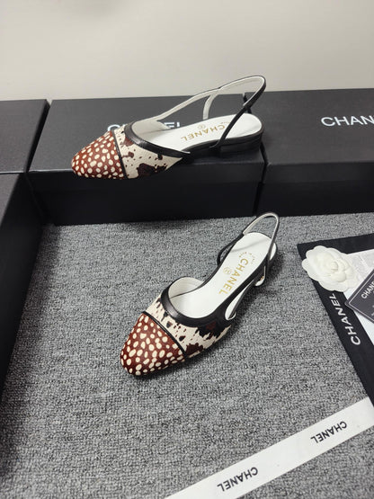 Chanel 2026 Slingback Black Cream Brown Horsehair Calfskin 696630
