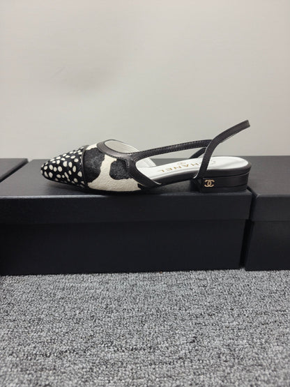 Chanel 2026 Slingback Black White Horsehair Calfskin 696631