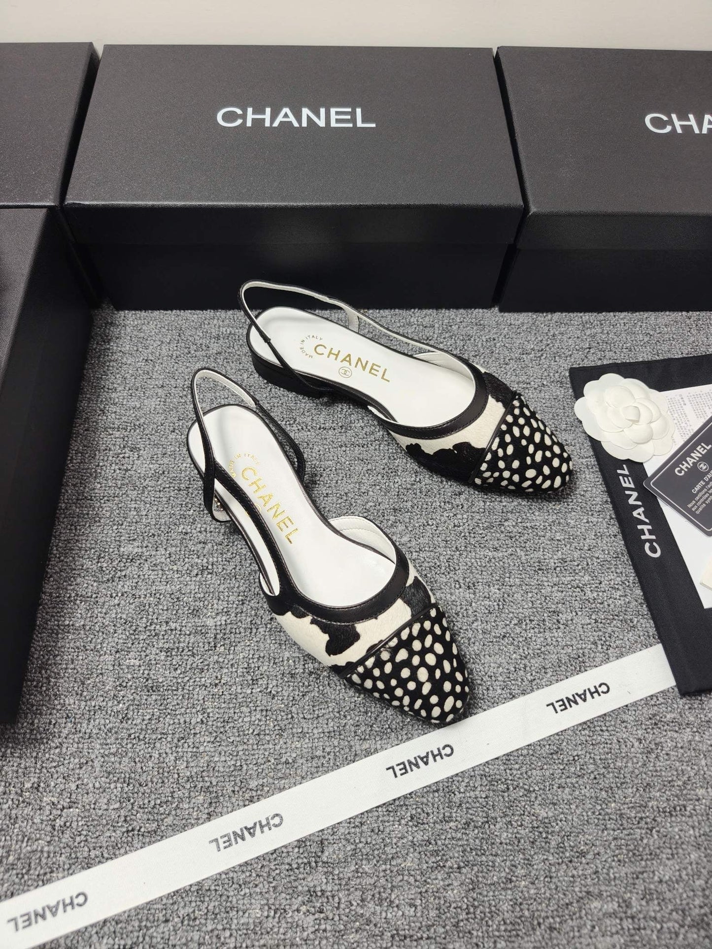 Chanel 2026 Slingback Black White Horsehair Calfskin 696631