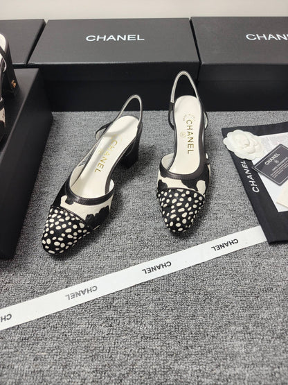 Chanel 2026 Slingback Black White Horsehair Calfskin 696631