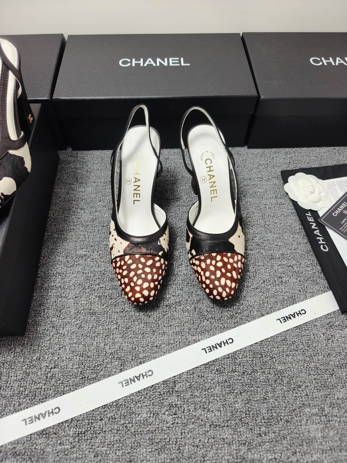 Chanel 2026 Slingback Black Cream Brown Horsehair Calfskin 696630