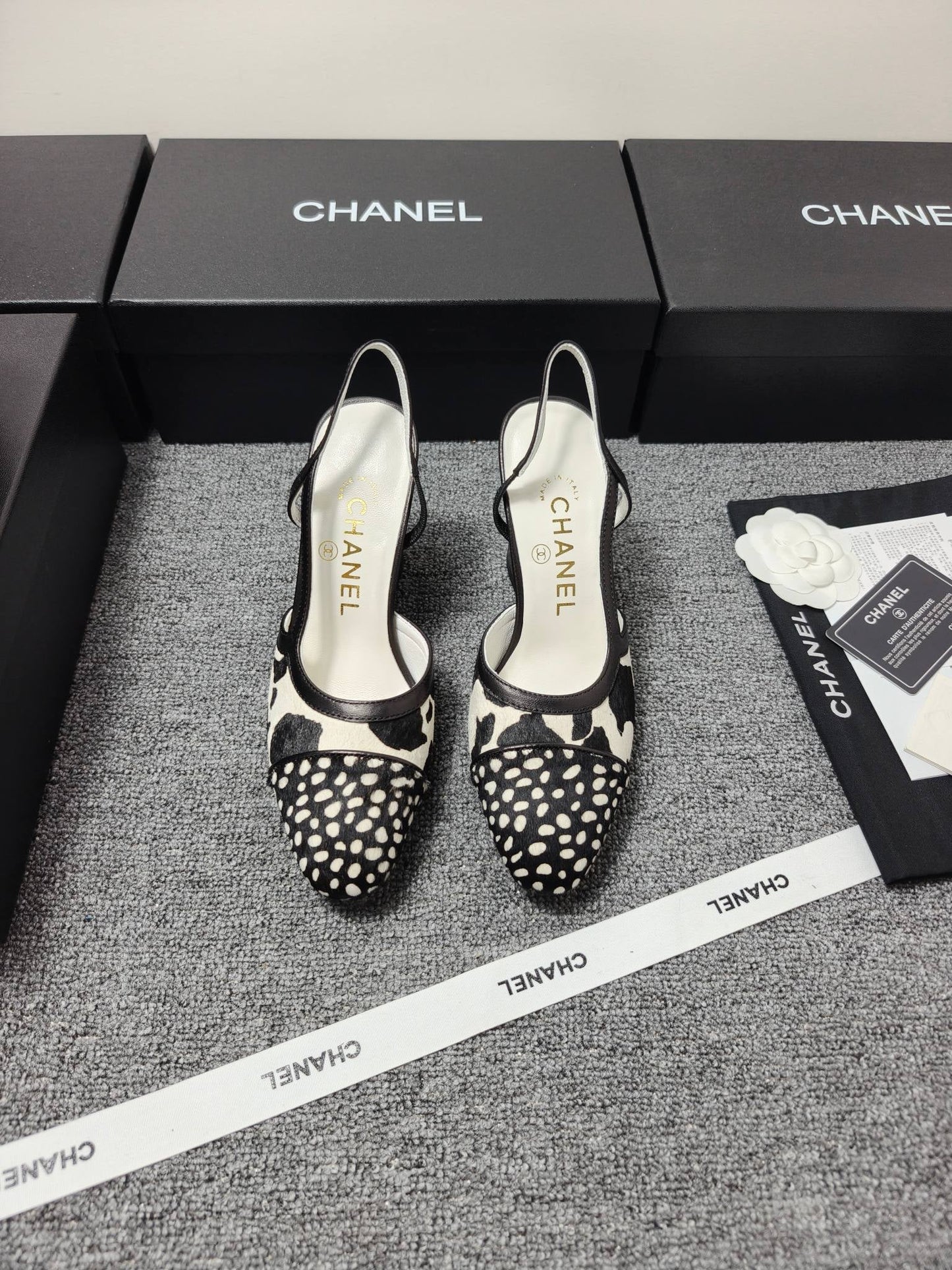 Chanel 2026 Slingback Black White Horsehair Calfskin 696631