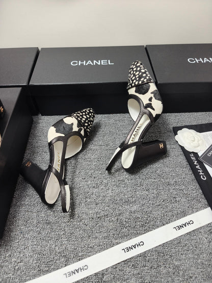 Chanel 2026 Slingback Black White Horsehair Calfskin 696631