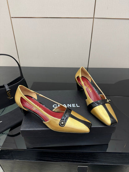 Chanel 2026 Square-Toe Chunky Heel Open-Back Sandals 50mm Leather 791612