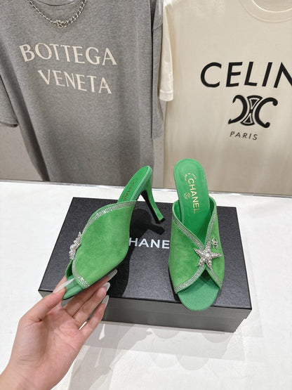 Chanel 2026 High-Heeled Mules 90mm Strass Suede 896436
