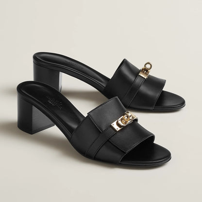 Hermes 2026 Gigi 50 Sandal Black Calfskin Gold Hardware