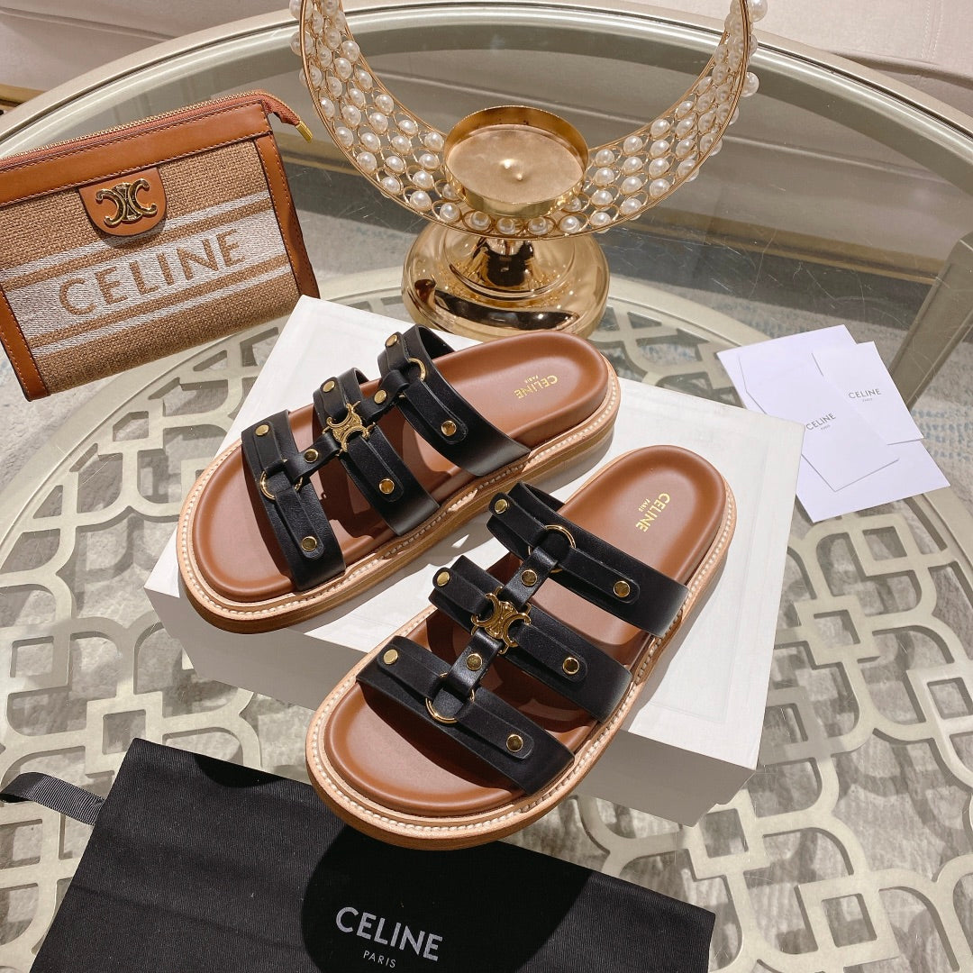 Celine 26 Tippi Slide Sandals Calfskin Leather 736590