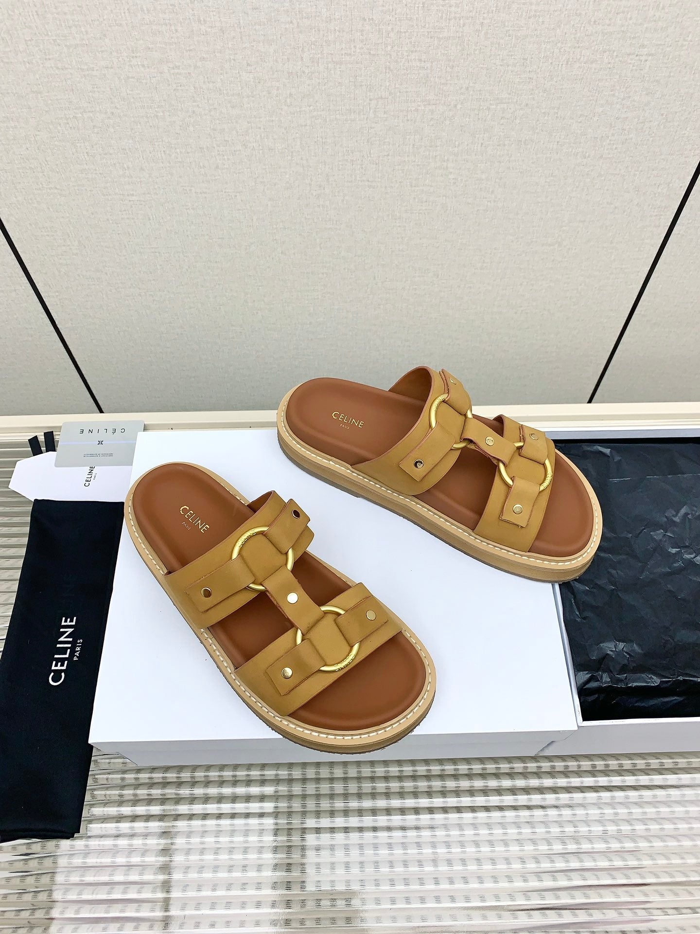 Celine 26 Tippi Sandals Tan Calfskin Leather 732495