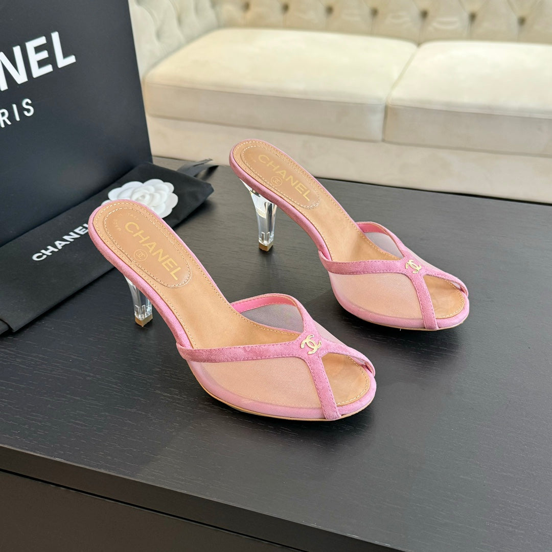 CC 2026 High Heeled Slippers 70 Mesh Suede