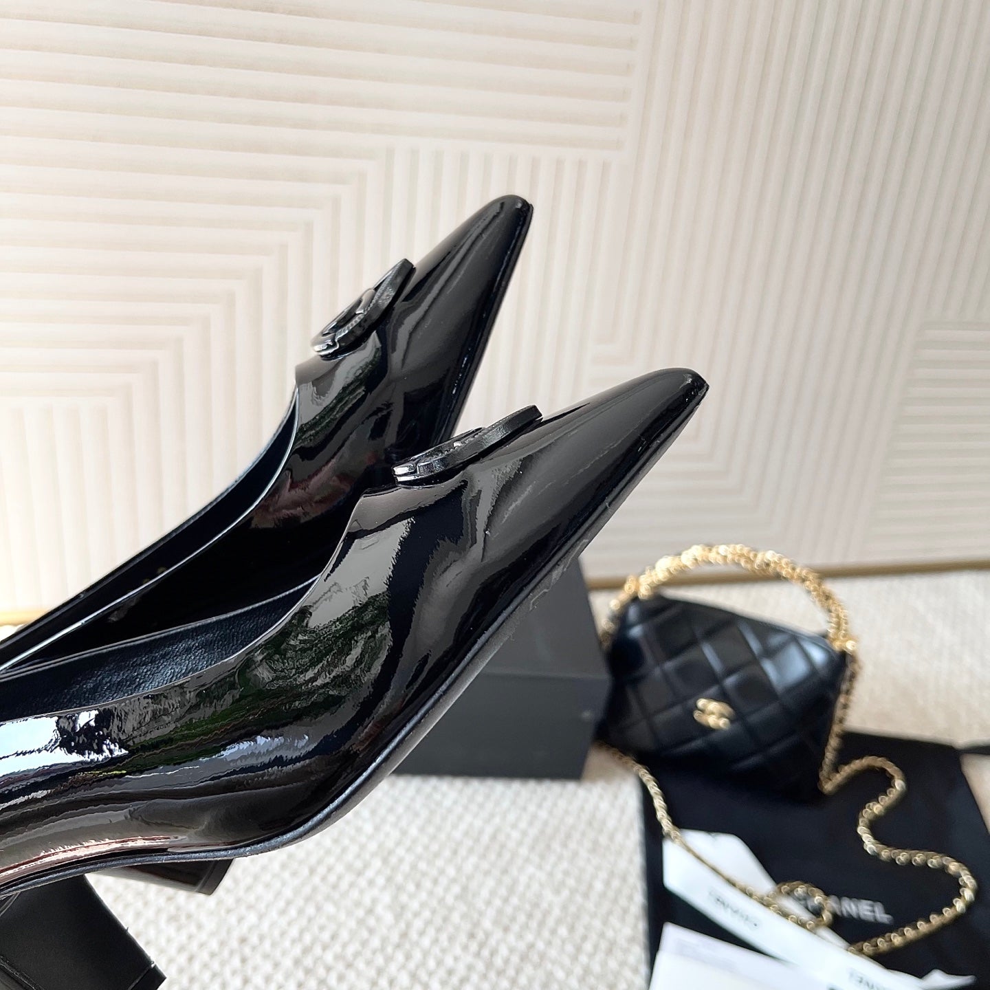 Chanel 2026 Slingback With Heart-shaped Buckle Black Patent Leather 787142