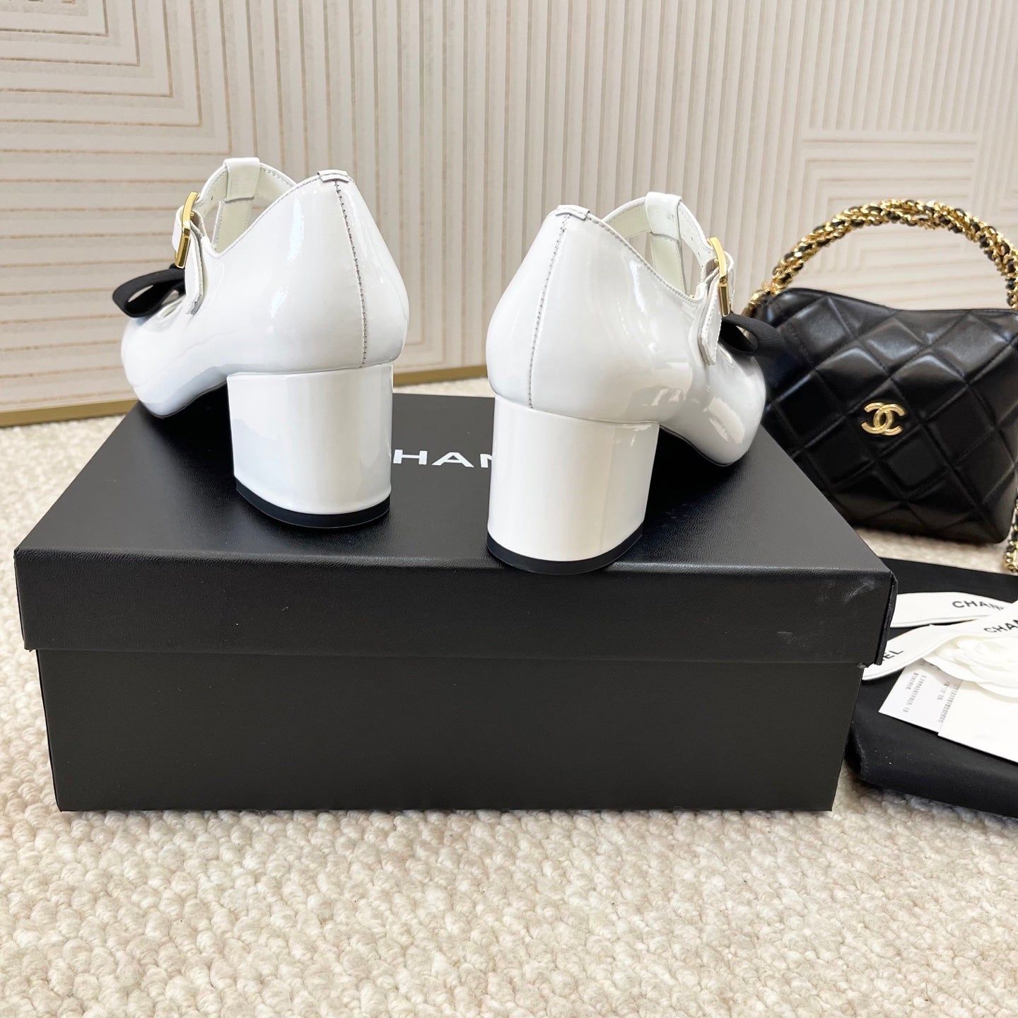Chanel 2026 Fabric Bow Mary Jane Chunky Heel Shoe Patent Leather 787146