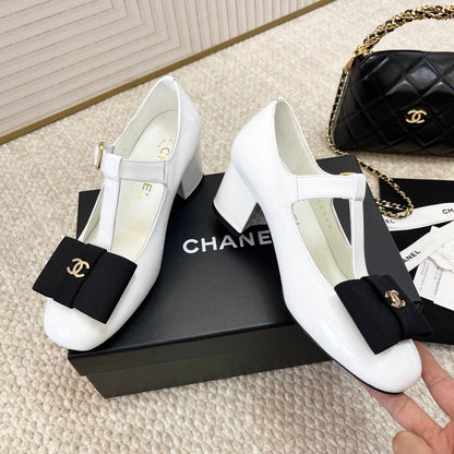 Chanel 2026 Fabric Bow Mary Jane Chunky Heel Shoe Patent Leather 787146