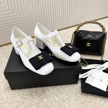 Chanel 2026 Fabric Bow Mary Jane Chunky Heel Shoe Patent Leather 787146