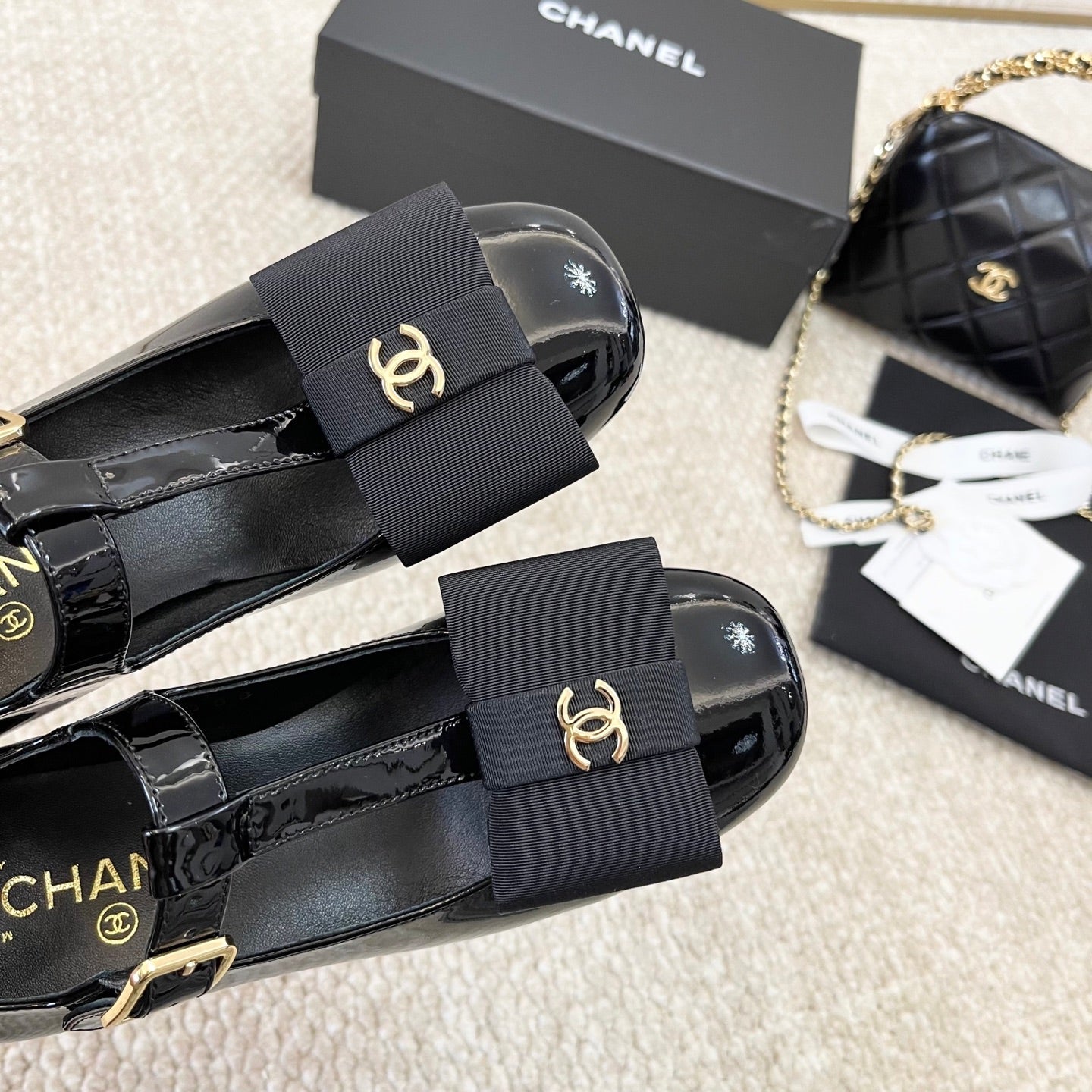Chanel 2026 Fabric Bow Mary Jane Chunky Heel Shoe Patent Leather 787146