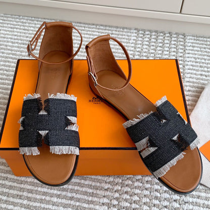 HM Sandal Canvas Cowhide 858915