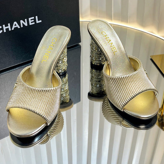 Chanel 2026 Full Diamond High-Heeled Sandals 80mm Cowhide Leather 767855
