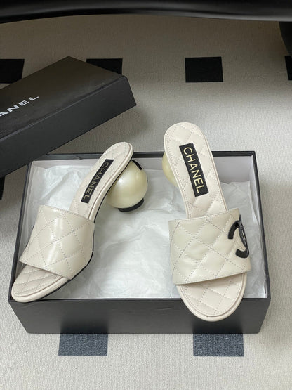 CC 2026 Pearl Heel Sandals 70 Lambskin Double C Logo