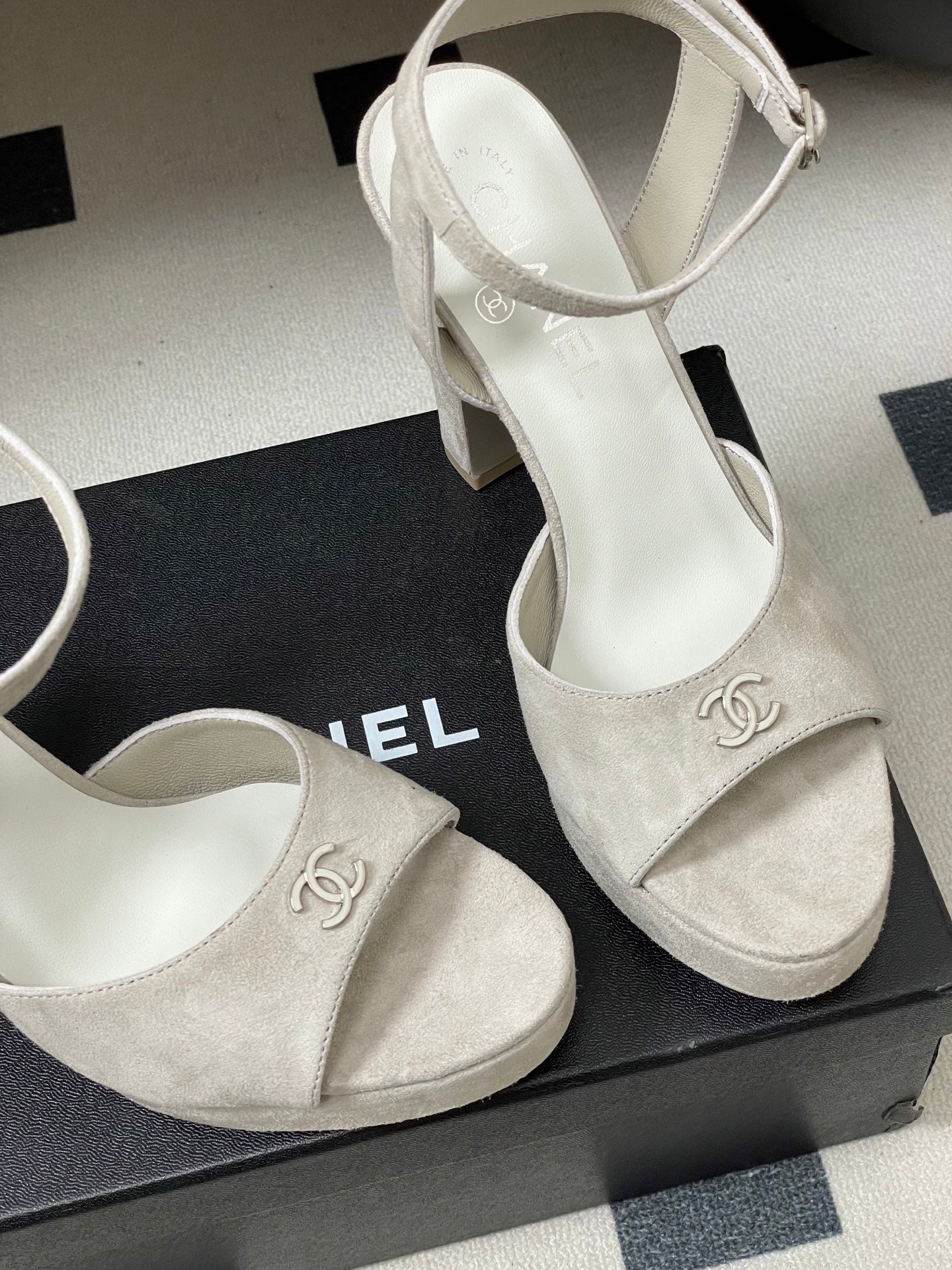 Chanel 2026 High heeled Chunky Platform Peep-toe Sandals Suede Leather