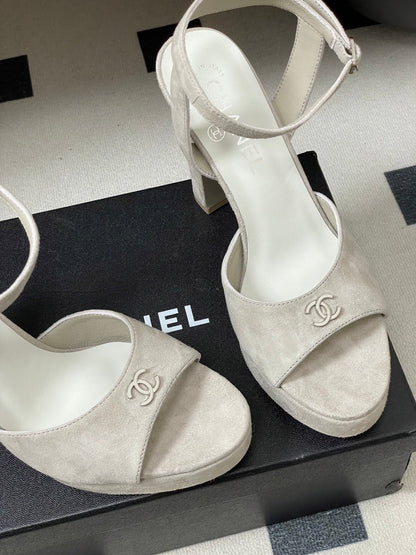 Chanel 2026 High heeled Chunky Platform Peep-toe Sandals Suede Leather