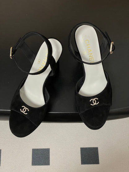 Chanel 2026 High heeled Chunky Platform Peep-toe Sandals Suede Leather