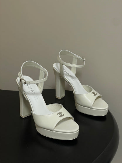 Chanel 2026 High heeled Chunky Platform Peep-toe Sandals Sheepskin 664989