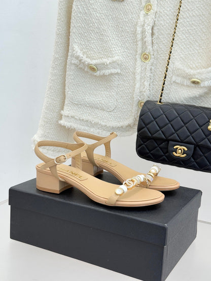 CC 2026 Chunky Heel Sandals 40 Sheepskin Gold Charm