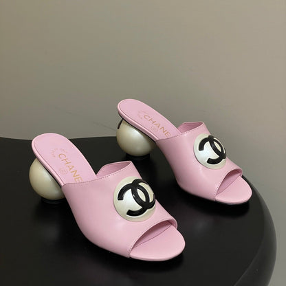 CC 2026 Pearl Heel Sandals 70 Double C Buckle Sheepskin