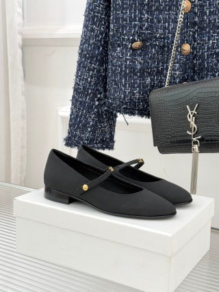 Celine 26 Mary-Jane Ballet Flats Fabric Leather 755871