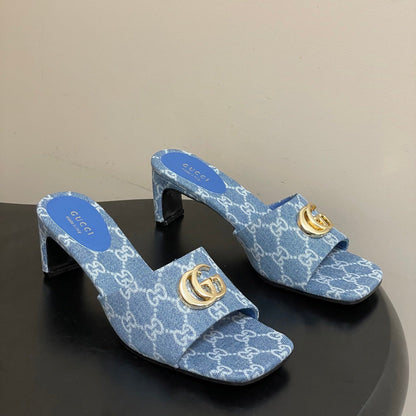 GG 26ss Open Toe Slippers Blue Denim Monogram