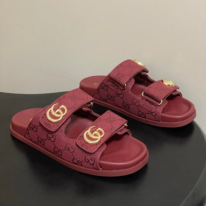 GG 26ss Platform Slippers Monogram Canvas Sheepskin