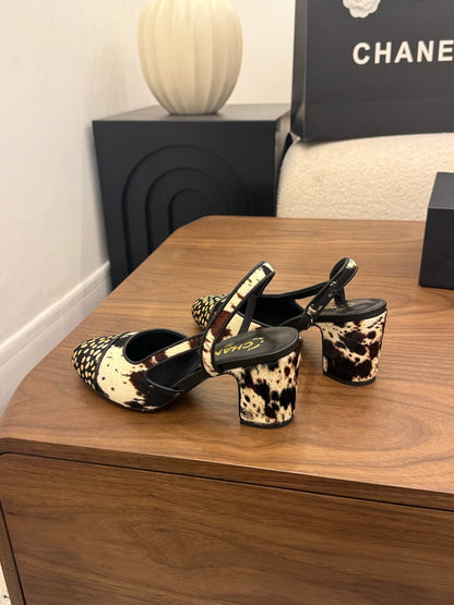 Chanel 2026 Slingback Black White Brown Horsehair Calfskin 686504