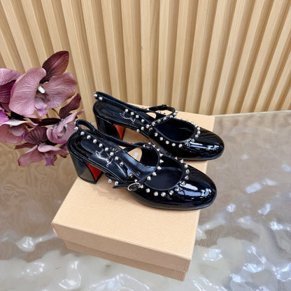 Christian Louboutin 2026 Janispikes 55mm Mary Jane Pumps Patent Leather 698239