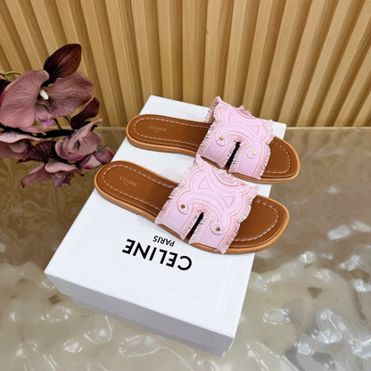 Celine 26 Marina Mules Canvas Leather 749449