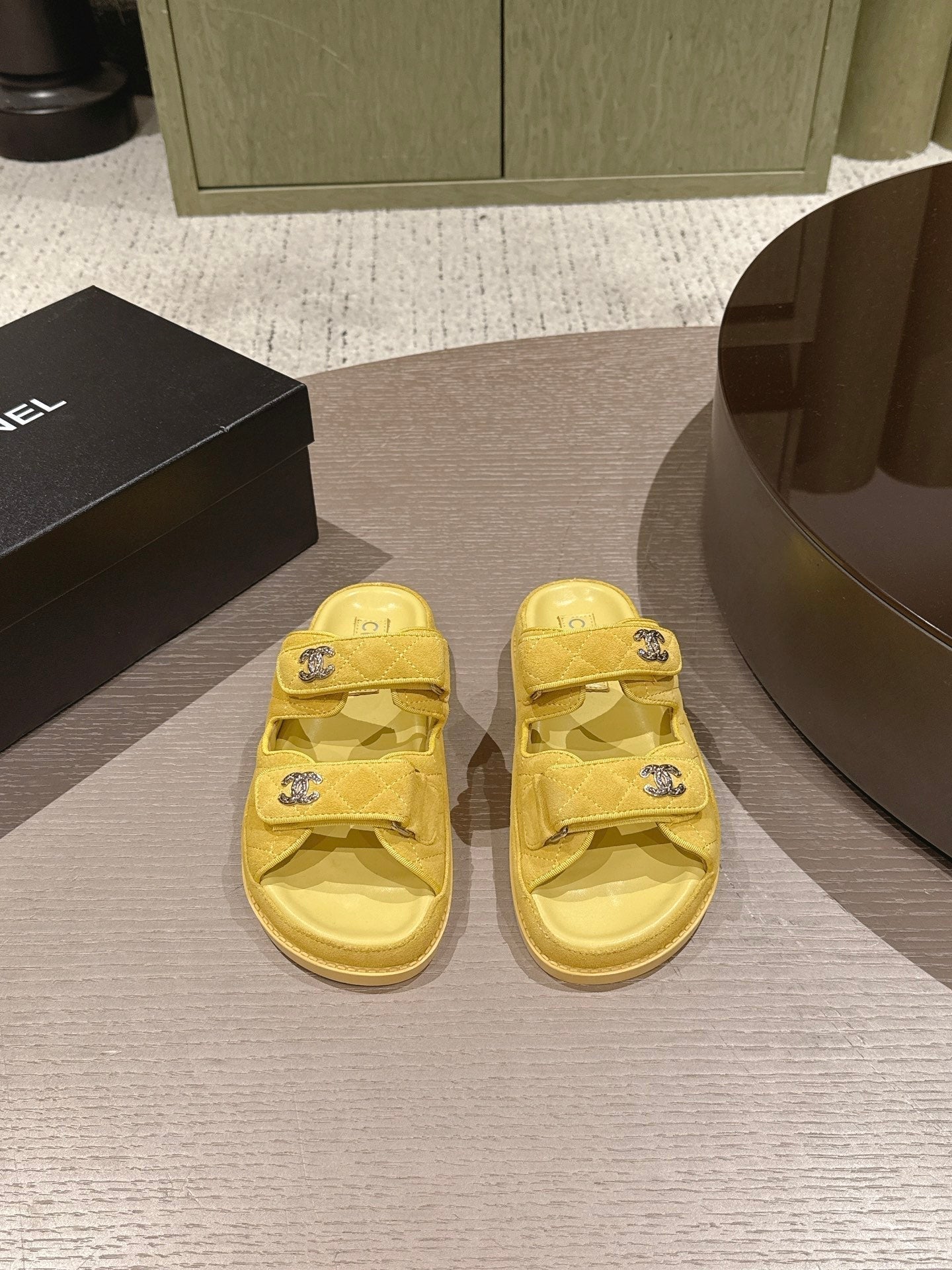 Chanel 2026 Velcro Beach Slippers  Suede Leather 762937