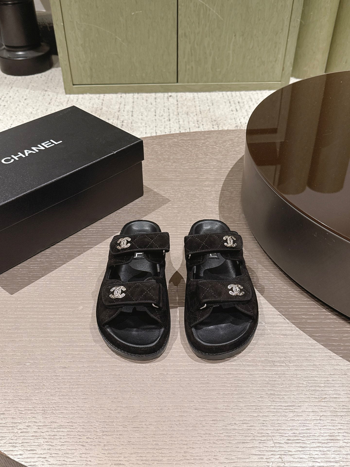 Chanel 2026 Velcro Beach Slippers  Suede Leather 762937