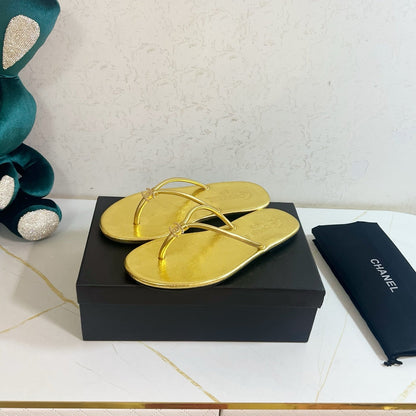 Chanel 2026 Flip-Flops With Gold Hardware Lambskin 779516