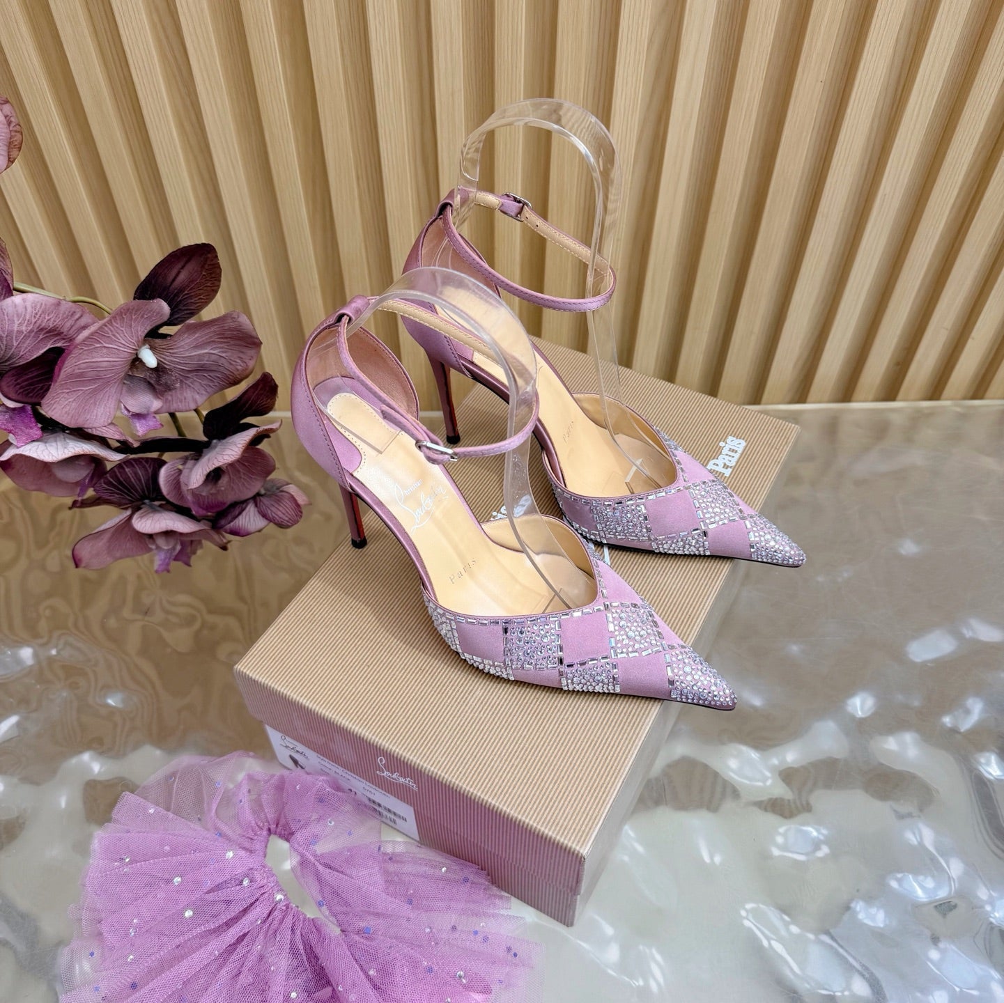 Christian Louboutin 2026 Slingback Pumps 100mm Silk Rhinestone 775986