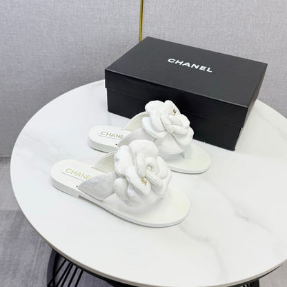 Chanel 2026 Flower Flat Thong Sandals Suede Cowhide 801431