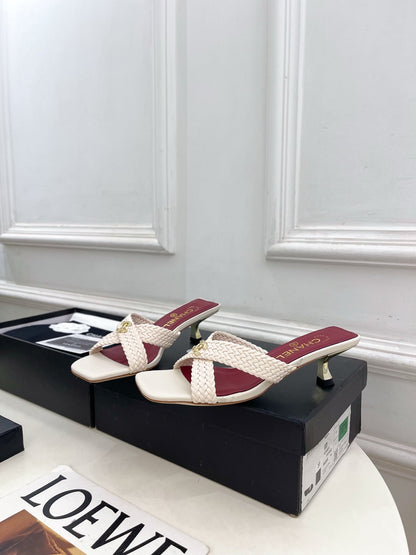 Chanel 2026 Kitten Heel Slippers Leather Sheepskin 831530