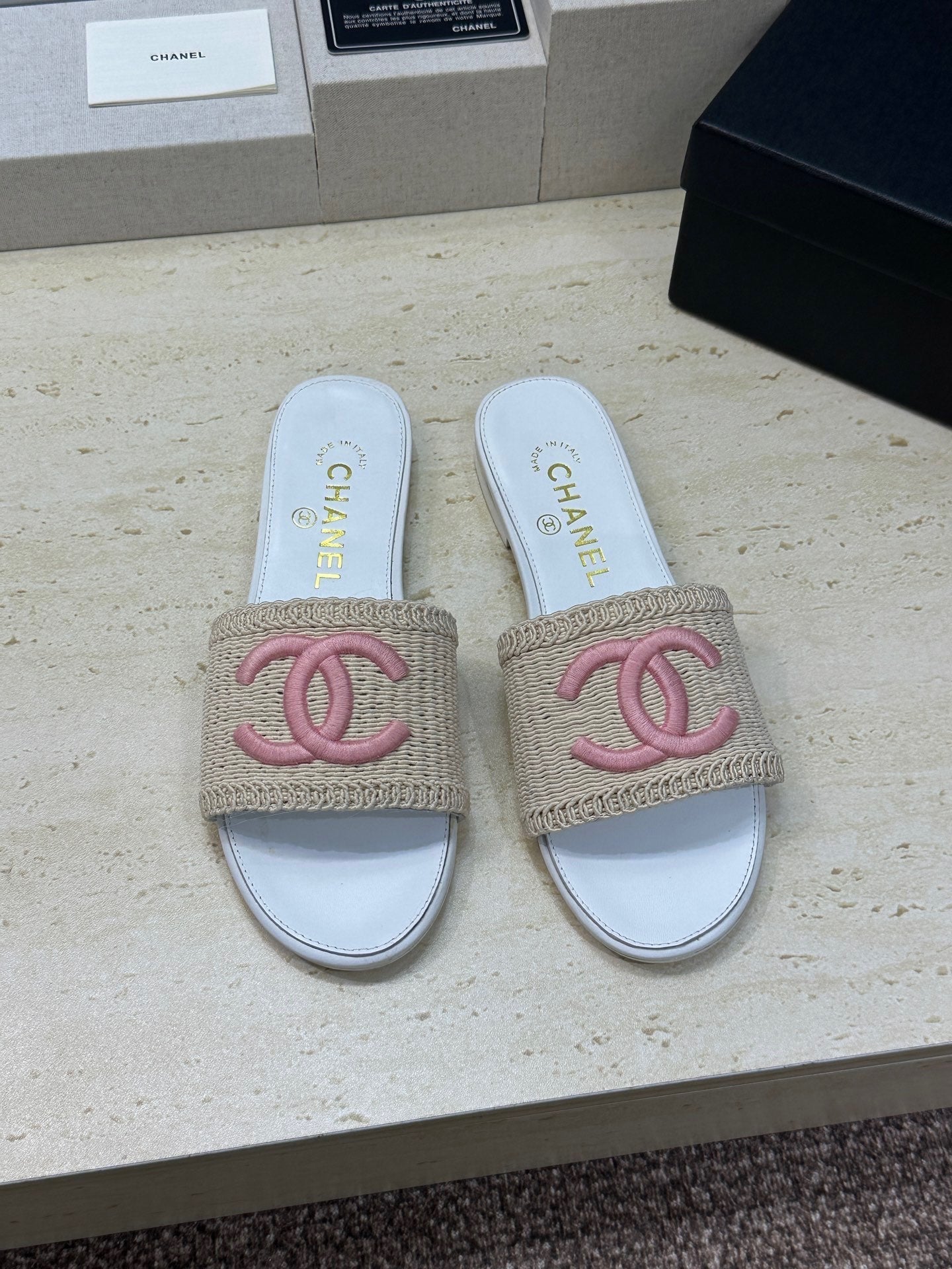 Chanel 2026 Double C Letter Slipper Woven Leather 787171